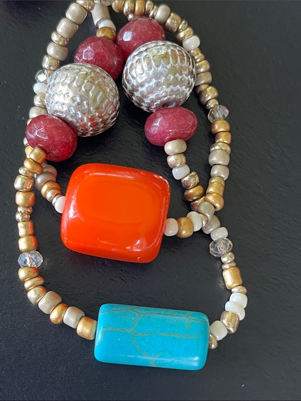 Chico's Multicolor Beaded Gold-Tone Layered Necklace 36”-40”